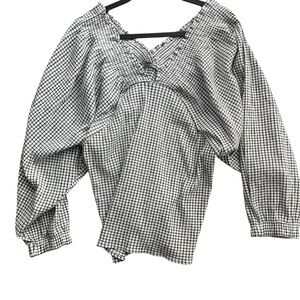 Zara Black & White Gingham Smocked Blouse – Puff Sleeve Cottagecore Top